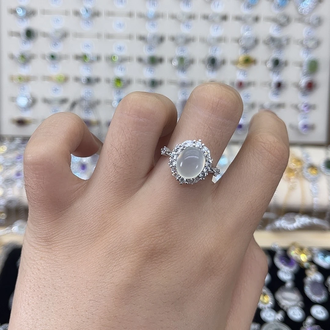 岫玉银S925镶嵌戒指