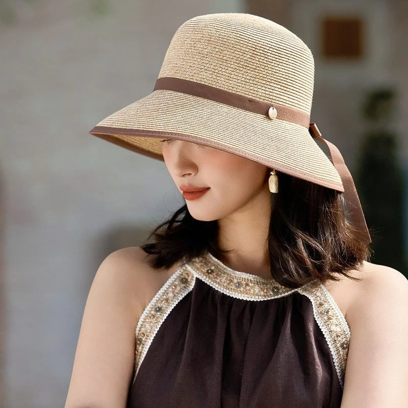 百搭太阳帽女2025时尚新款渔夫帽春夏遮脸防紫外线遮阳帽防晒草帽