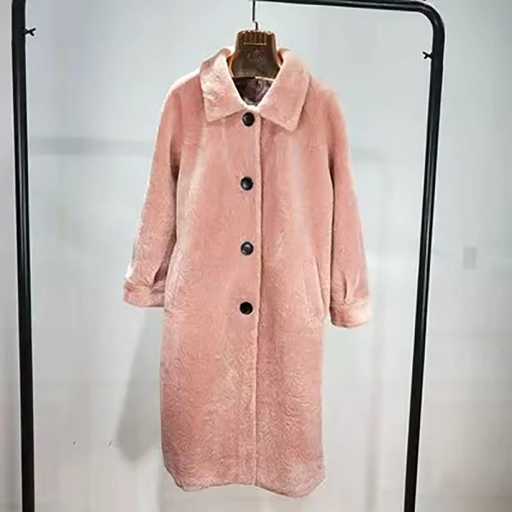 284 S7大衣女中长款2024冬季羊羔毛上衣