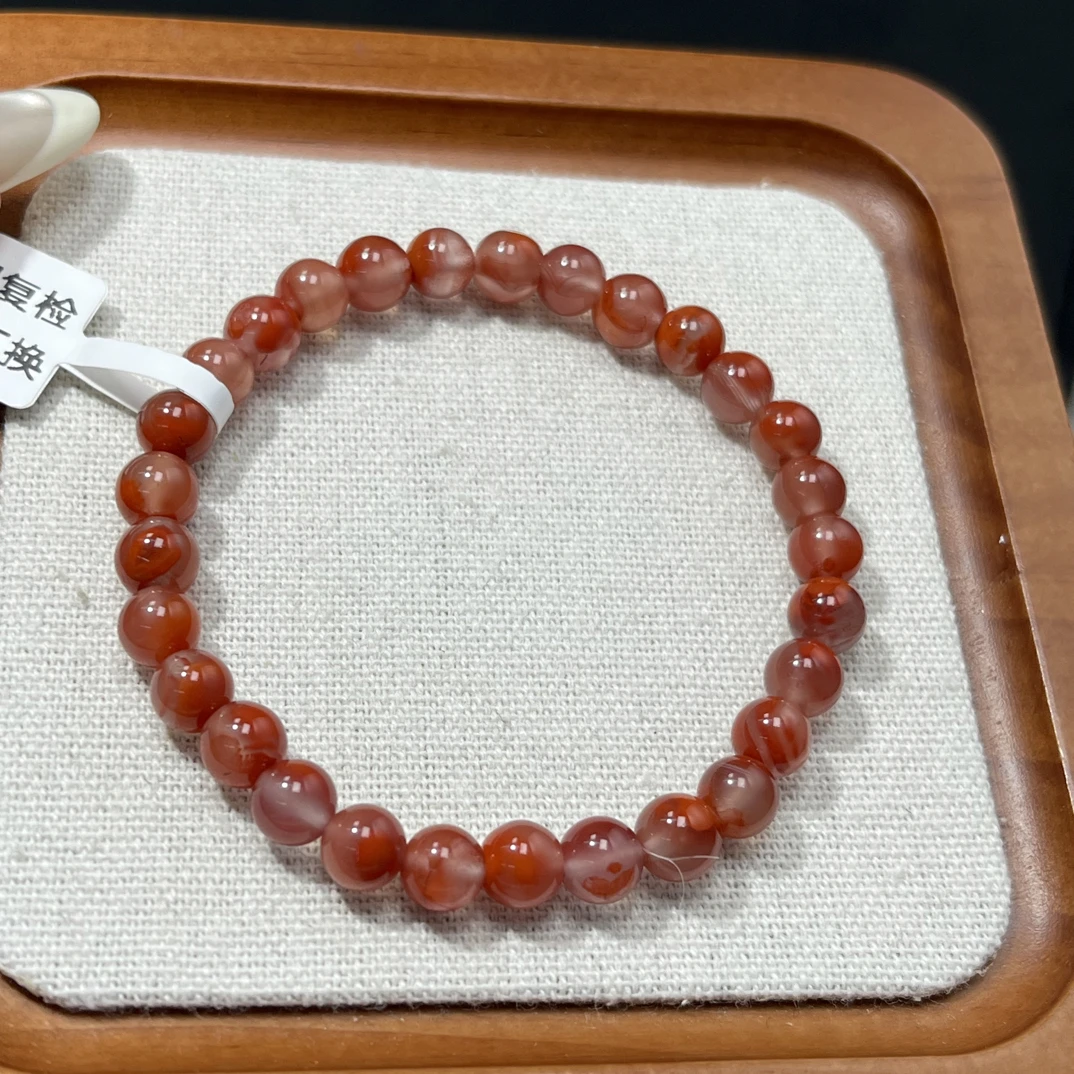 天然原矿瓦西南红玛瑙飘花圆珠手串尺寸约6.5毫米AC0498