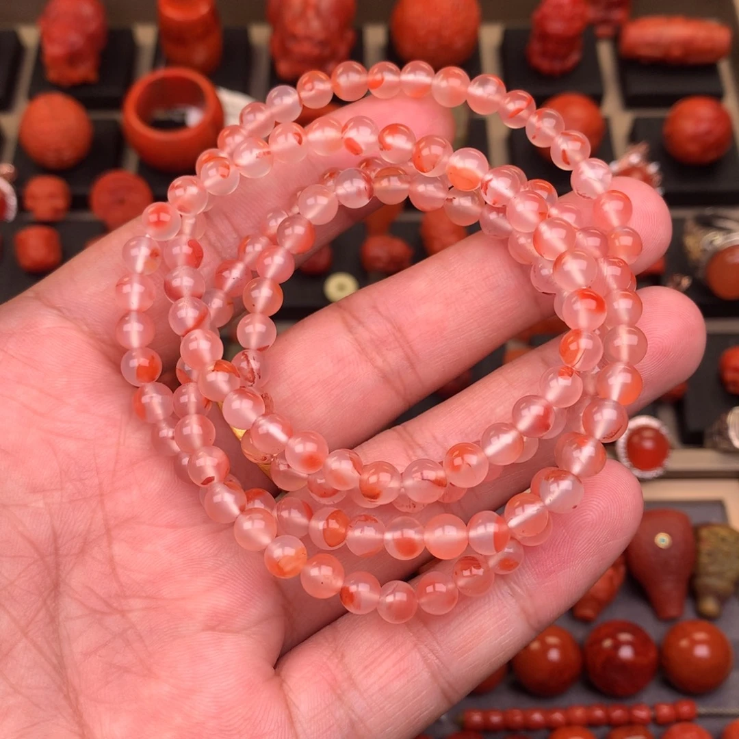 南红玛瑙未镶嵌冰飘花佛珠5.7