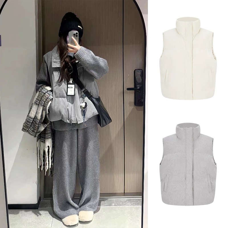 Moses Queen/魔西女王韩系叠穿棉服马甲高级灰宽松慵懒立领外套