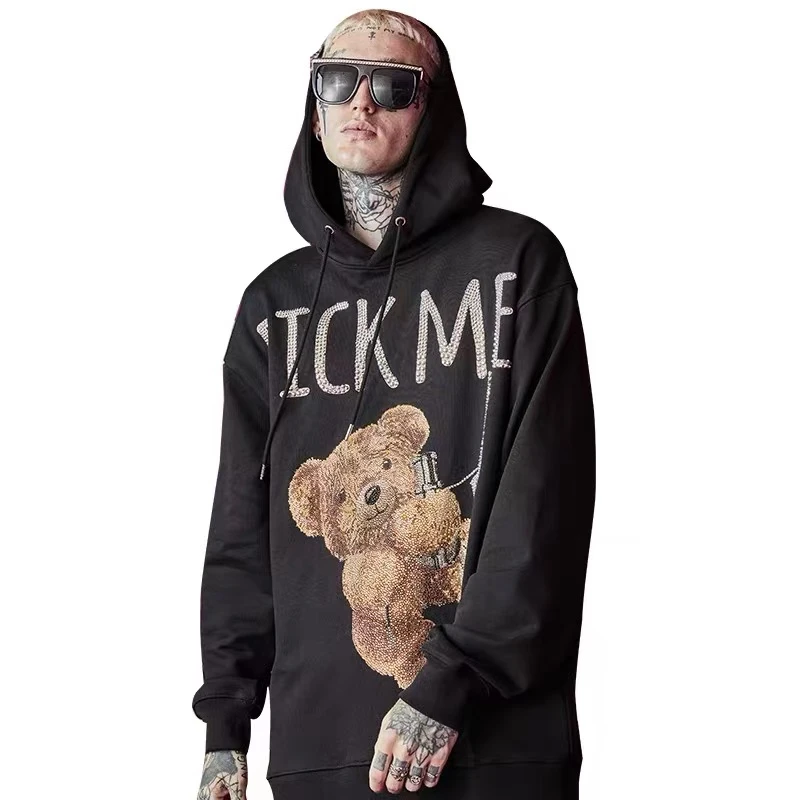 TCH潮牌新款烫钻时尚休闲个性慵懒情侣黑色卫衣T66A126102