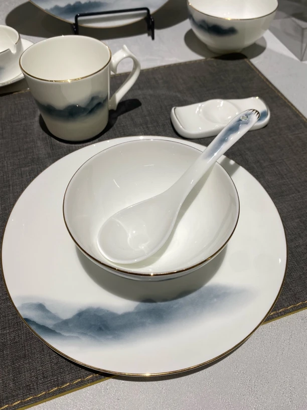 山水新中式餐具摆台酒店餐厅会所商用陶瓷骨瓷