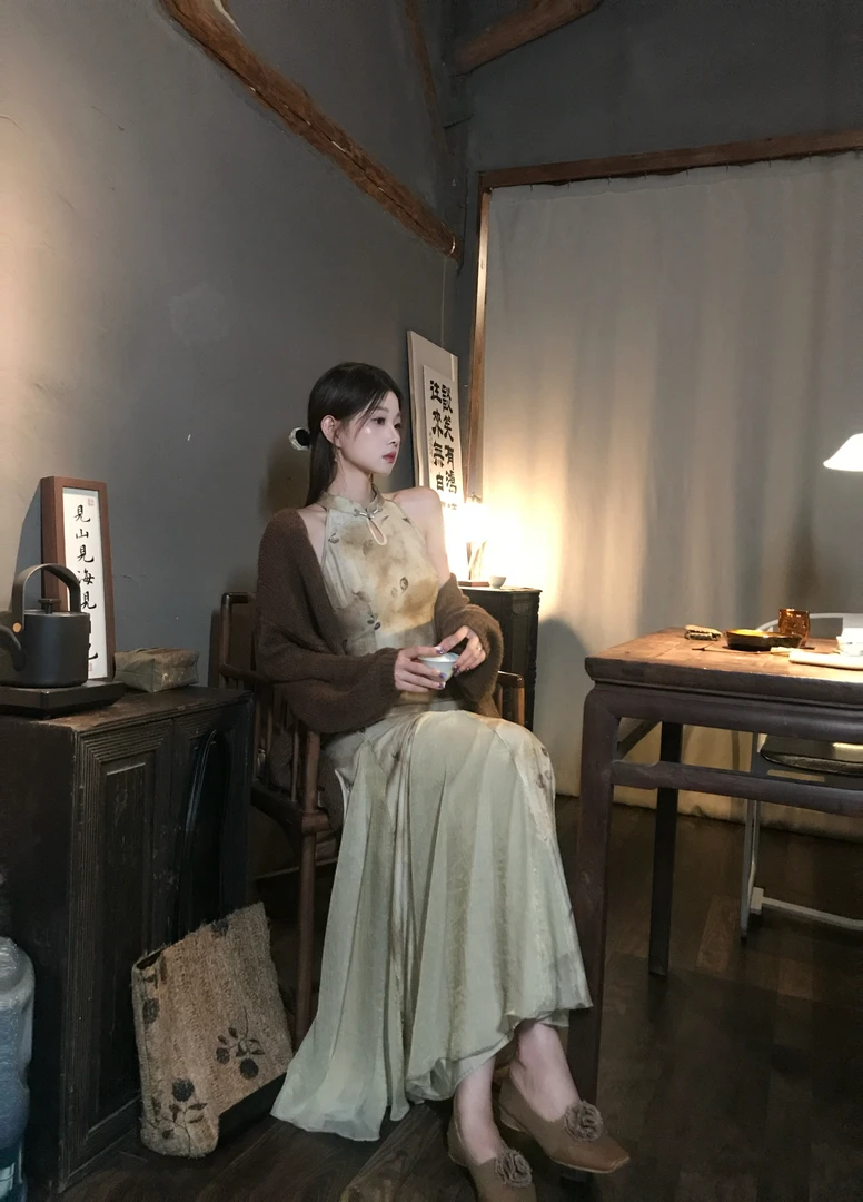 EIA一尧新中式国风【檀香听雨】清冷禅意旗袍连衣裙气质显瘦大摆裙