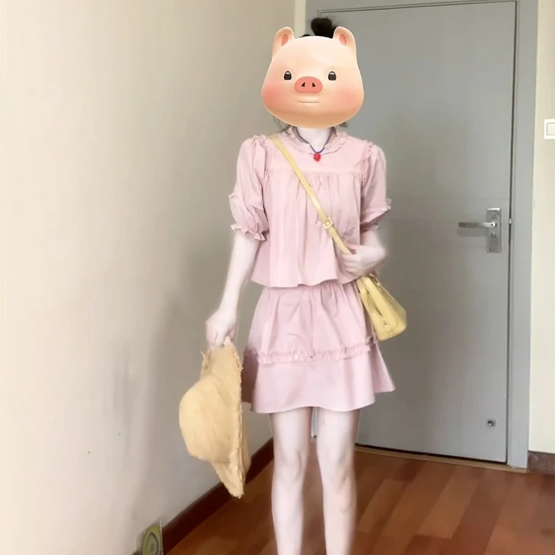 财阀千金粉色连衣裙女装知性风小个子短裙套装高级感夏款流行裙子