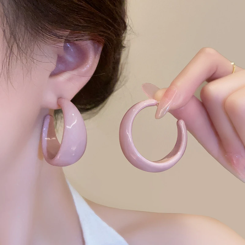 非金属亚克力耳饰 气质C形亚克力耳环显脸瘦高级感夸张大气女耳圈
