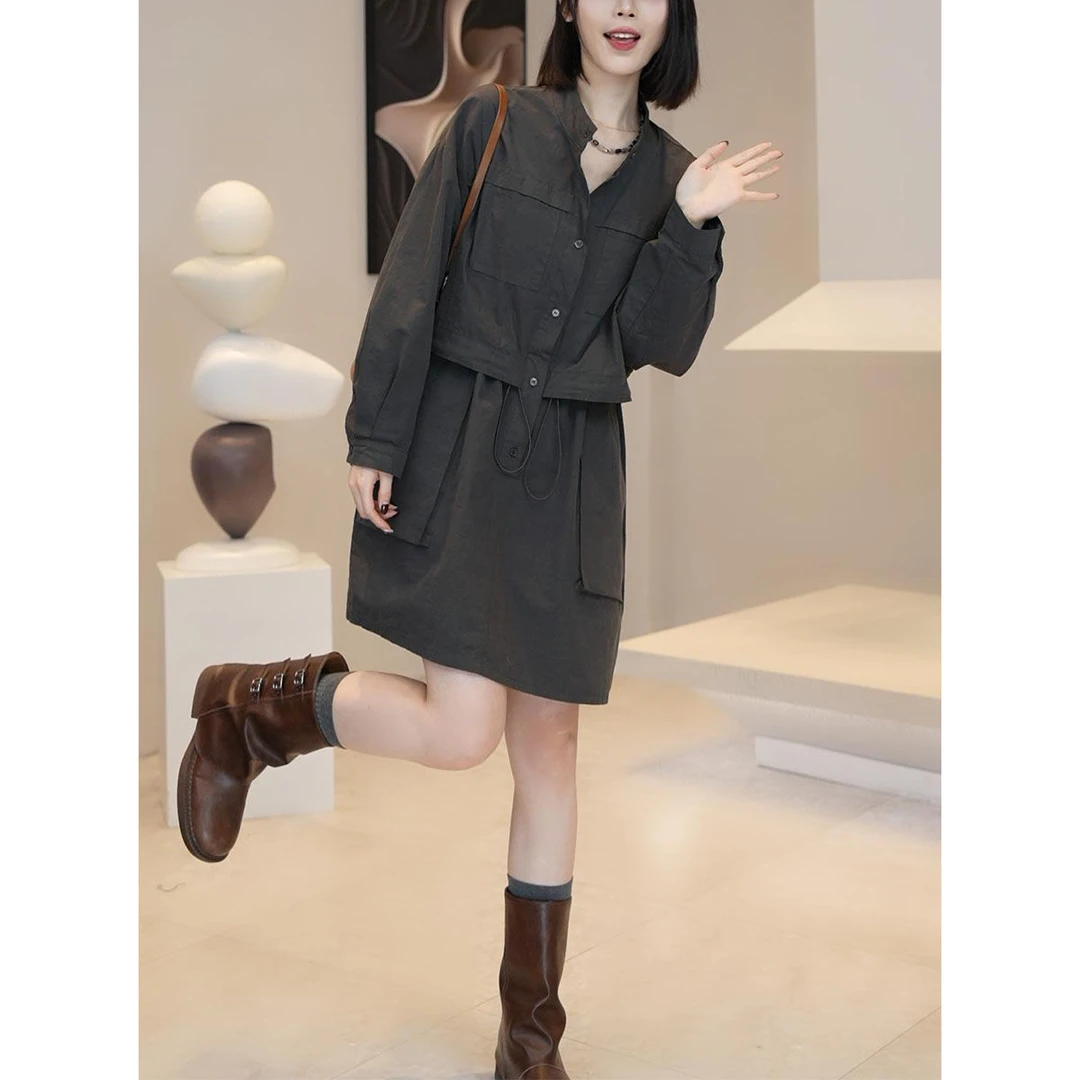 时尚韩版工装连衣裙女2025秋季新款气质收腰显瘦休闲简约百搭裙子