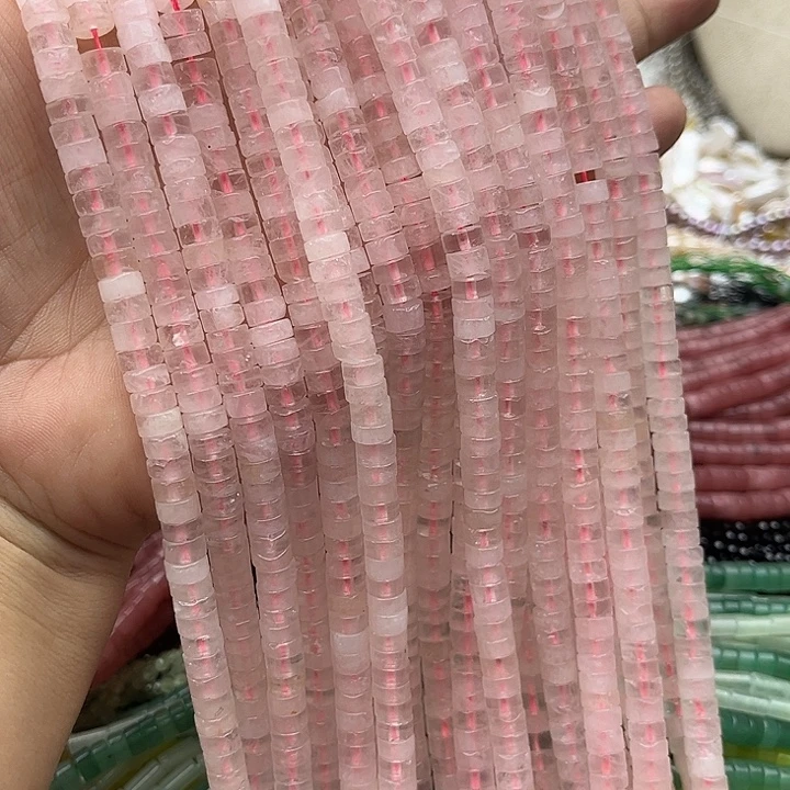 玛瑙/玉髓未镶嵌珠宝半成品一条6/3mm左右粉晶直切