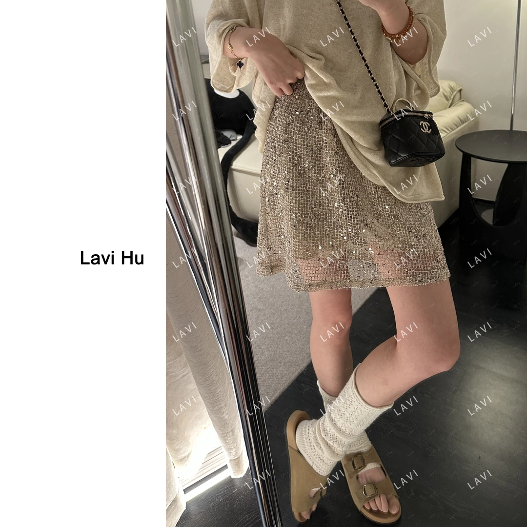 塞纳河畔的星短裙版 时尚百搭镂空亮片短裙半身裙6711