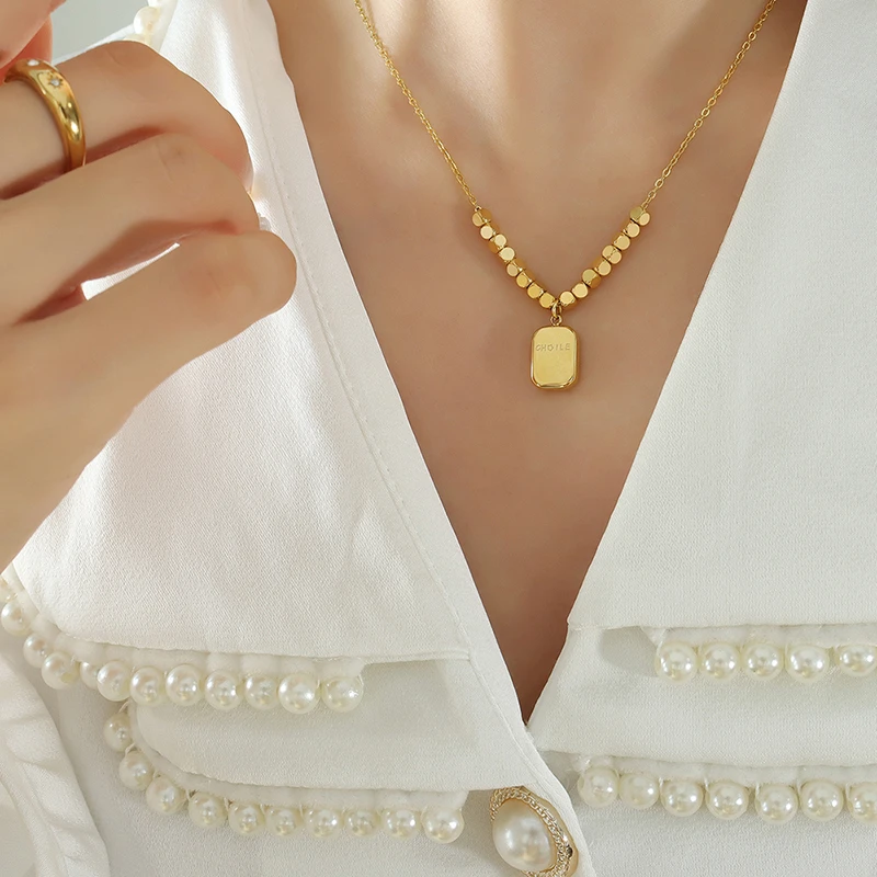 钛钢项链 小方块拼接钛铜项链复古法式气质小众设计感