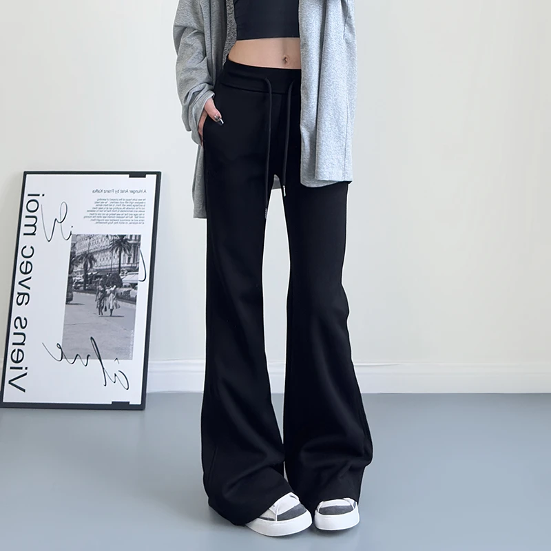 高腰加长休闲裤女2025秋季新款大码胖mm显瘦遮肉阔腿裤宽松喇叭裤