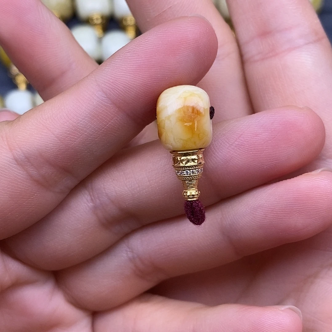 琥珀18K金镶嵌裸石10mm 蜜蜡金塔三通