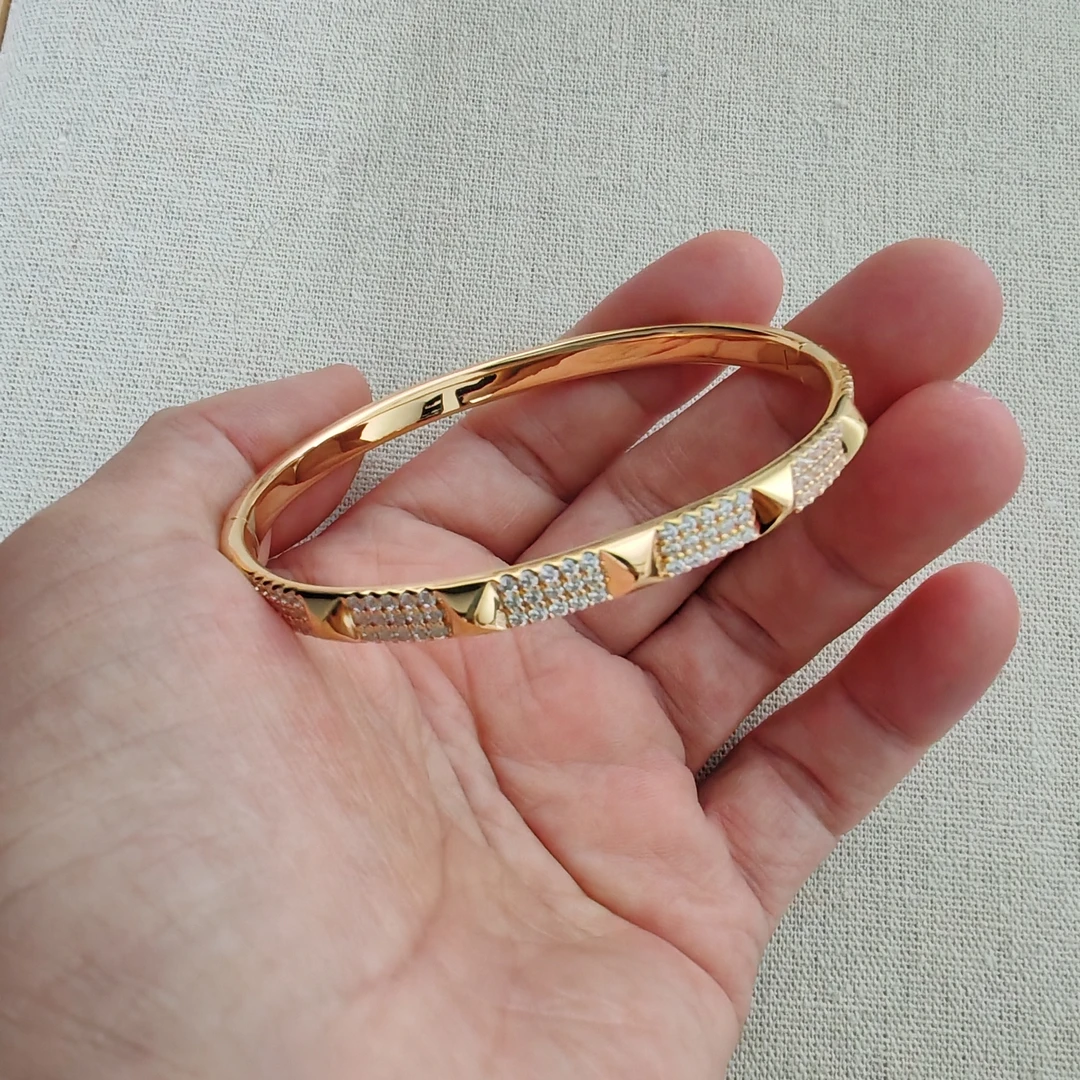 925银手镯 【Qarlighach】Altun yalatkan银镀金手镯精致满钻设计