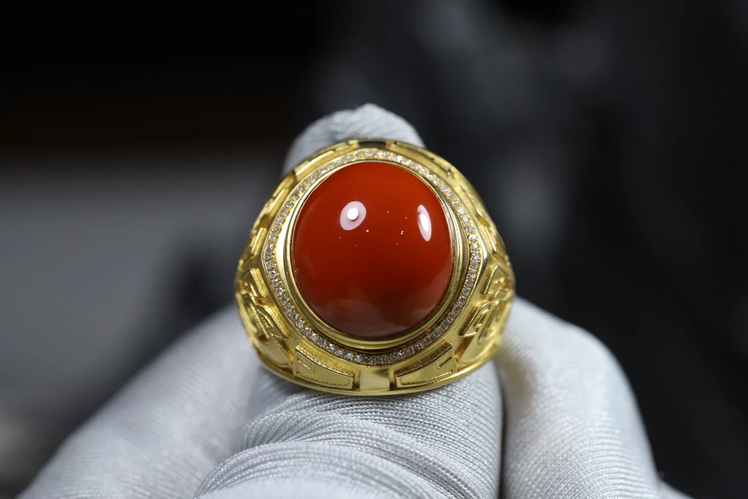 天然原矿南红  男戒