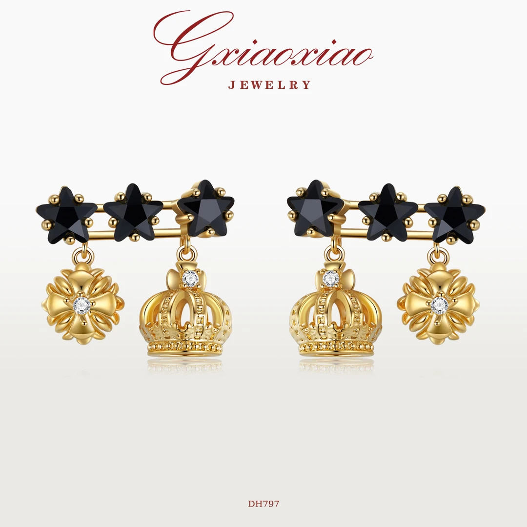 G XIAOXIAO 镀K金耳饰【皇冠十字星】经典高级感气质百搭耳环 DH797
