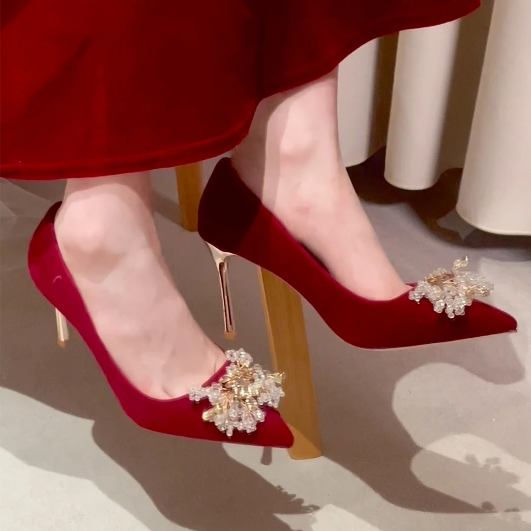 高版本空气棉~红色秀禾婚鞋敬酒服结婚旗袍百搭不累脚高跟鞋单鞋