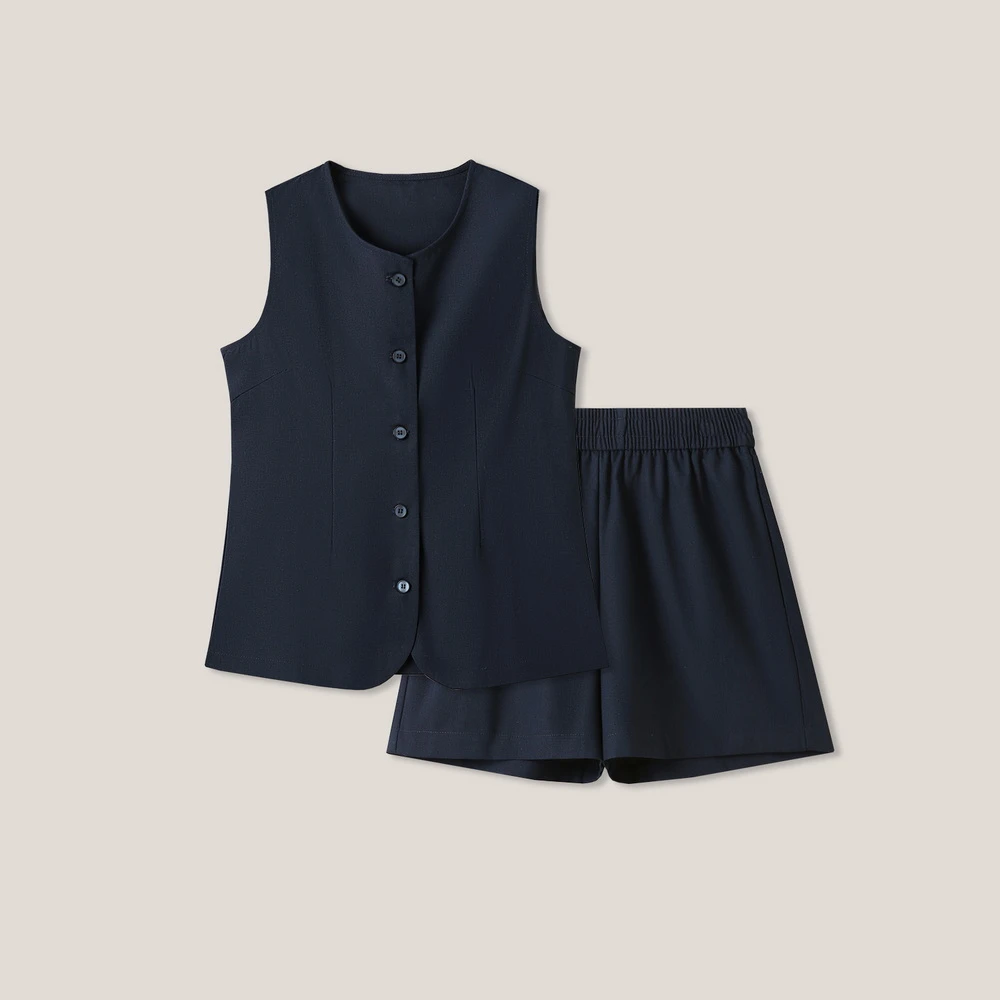 老钱风亚麻马甲短裤两件套高级感套装SS26273