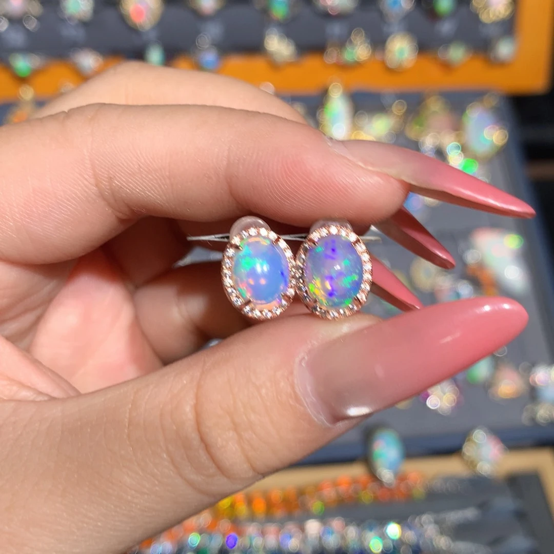 银S925镶嵌欧泊欧泊耳饰l