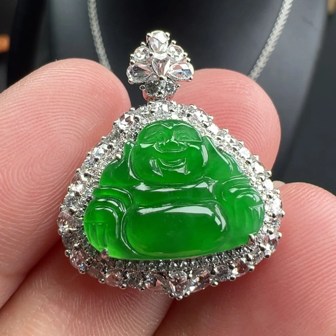 翡翠18K金镶嵌颈饰佛12.2