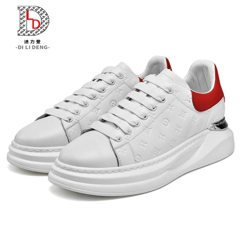 迪力登男士轻奢高端小白鞋春秋新款时尚百搭真皮潮流厚底经典板鞋