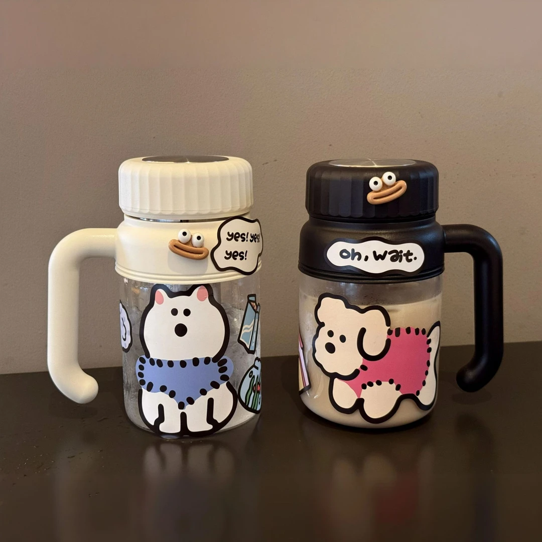 新品大容量喝水杯子女带手柄水杯耐高温泡茶杯高硼硅可爱玻璃杯