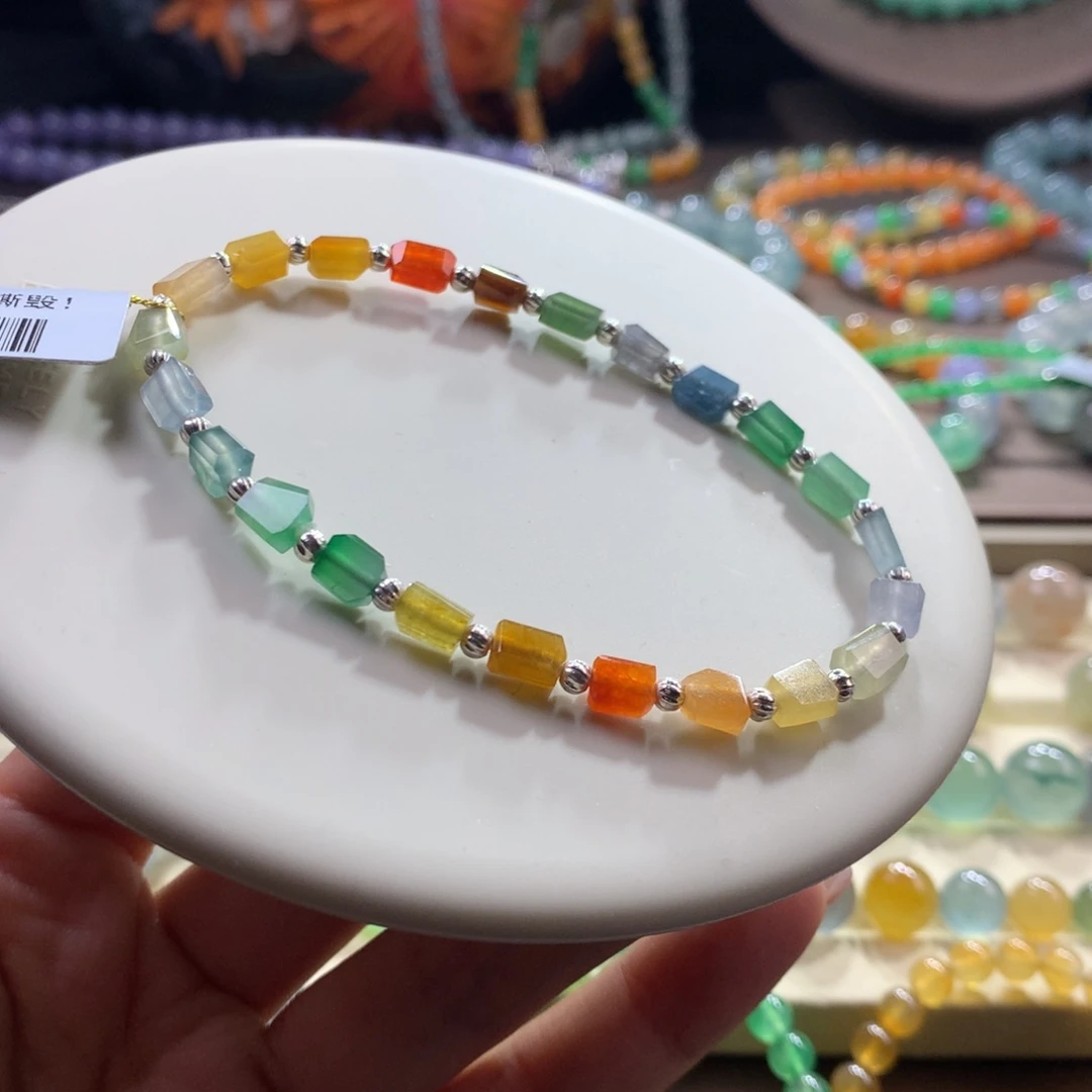 未镶嵌手链翡翠冰浓艳彩虹随型