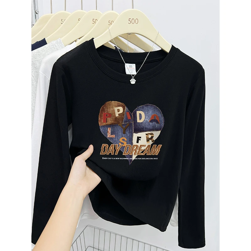 黑色显瘦正肩长袖t恤女打底衫2025年新款韩版时尚小个子上衣服