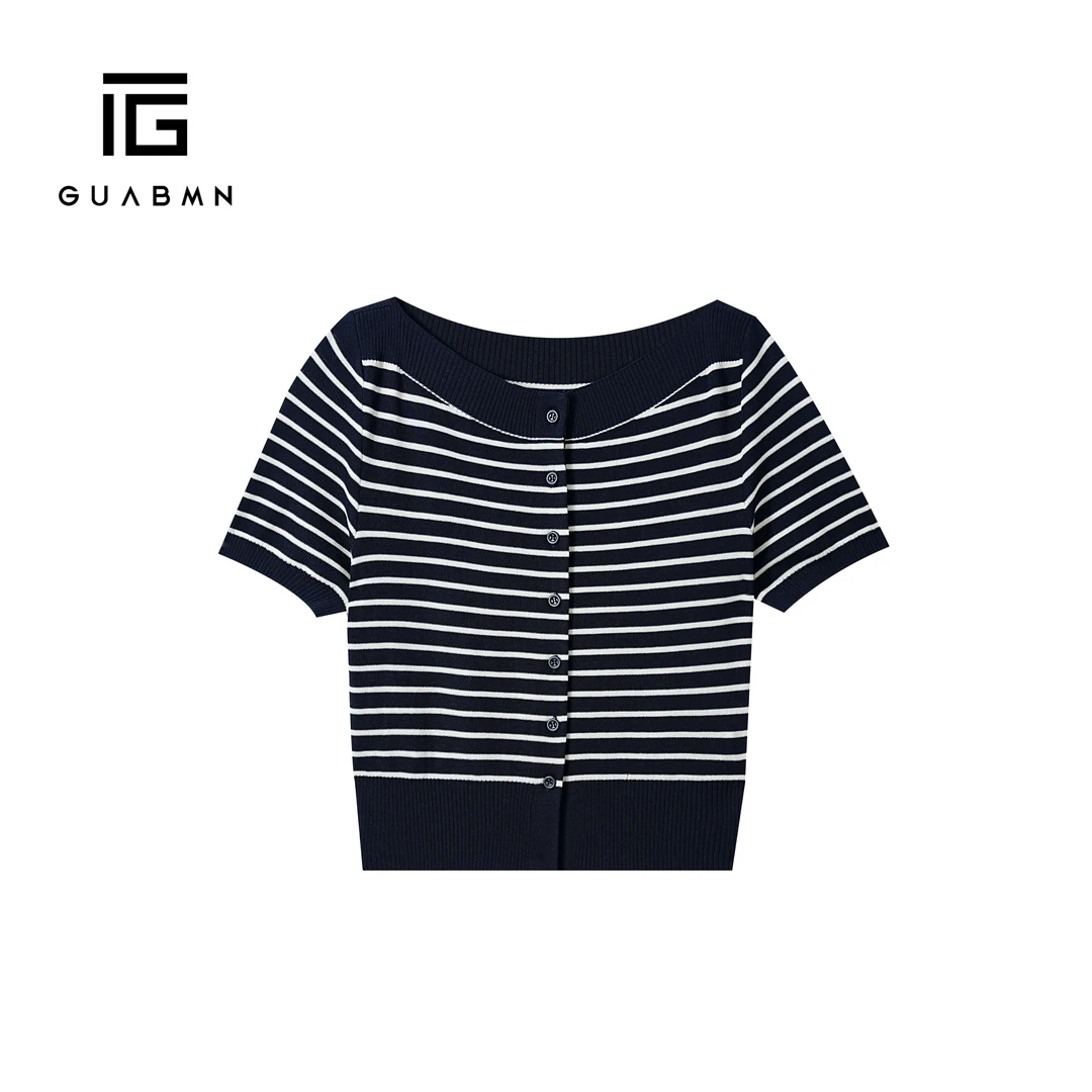 GUABMN2025夏季新款条纹气质休闲针织小衫百搭夏日穿搭5398