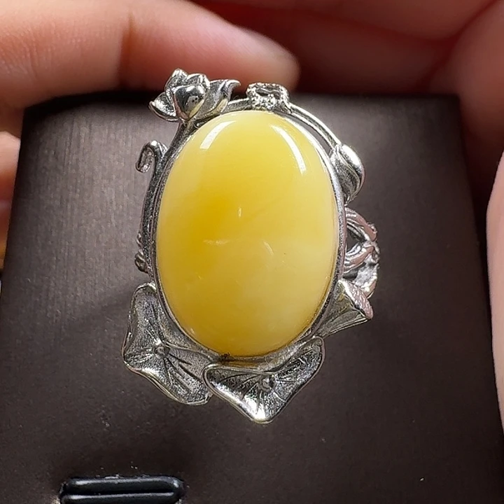 蜜蜡银S925镶嵌戒指戒指