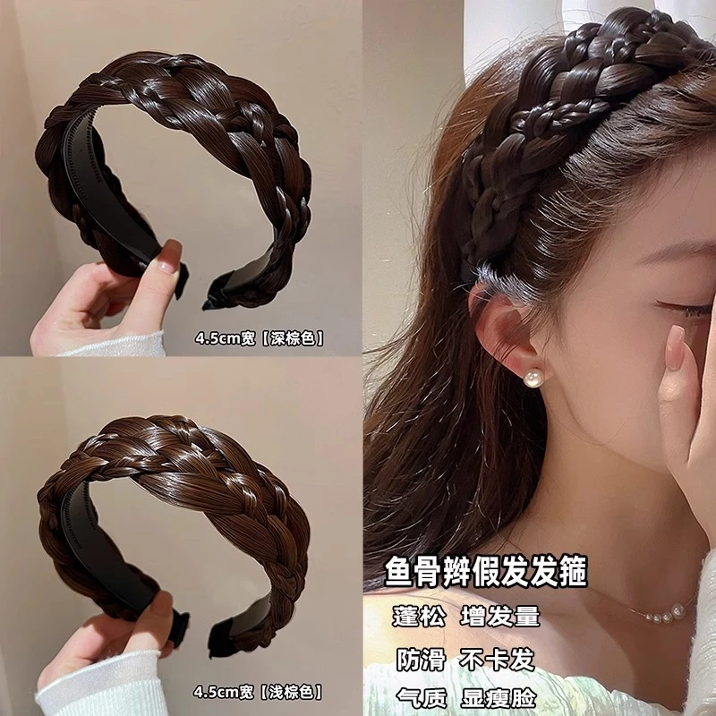 2025新款宽边仿真假发麻花辫子发箍女头箍压发卡发捆头饰遮白发窟