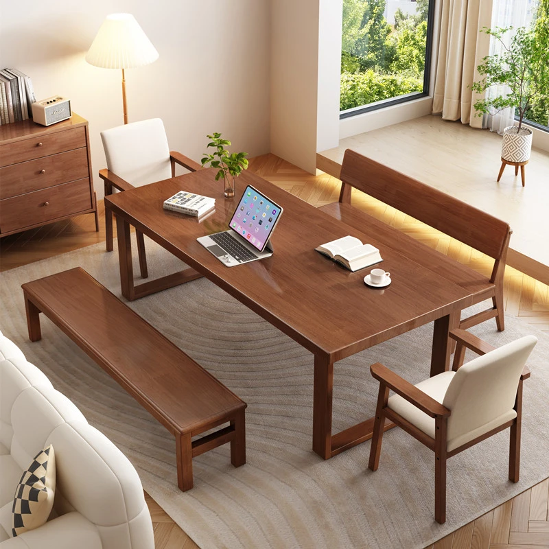 多人实木书桌家用办公培训大板桌长条学习写字台长方形新中式餐桌