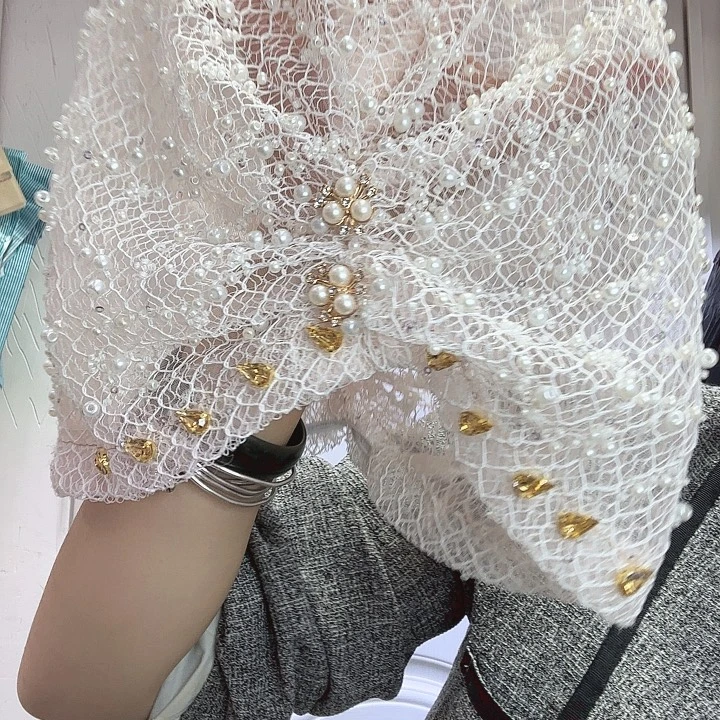 粉白色泡泡珍珠款发代帽子