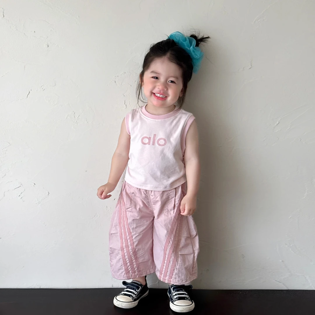 女童运动套装夏薄款甜美背心裤子宝宝夏季衣服洋气上衣防蚊裤夏天