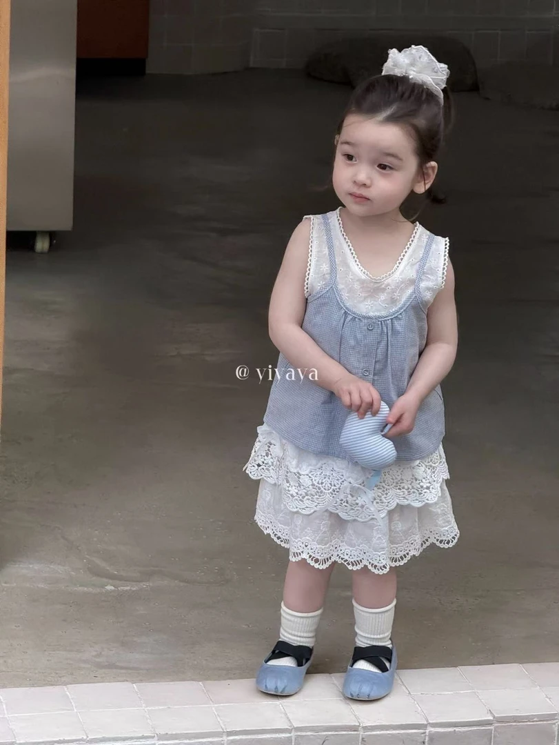 【YIYAYA】25夏～女童细格假两件上衣15182