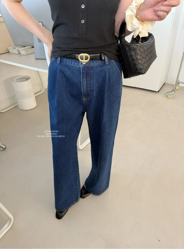 widelia春季新款蓝色牛仔裤25002韩版显瘦遮胯复古直筒裤阔腿裤女