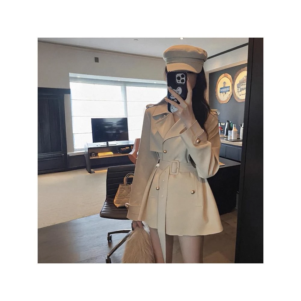 杜拉妮米白色风衣外套女小个子2025早秋新款感英伦风收腰休闲上衣