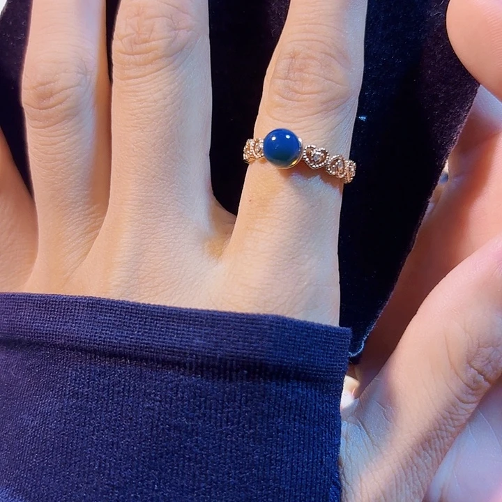 银S925镶嵌蓝珀珠宝奇石多米尼加蓝珀戒指