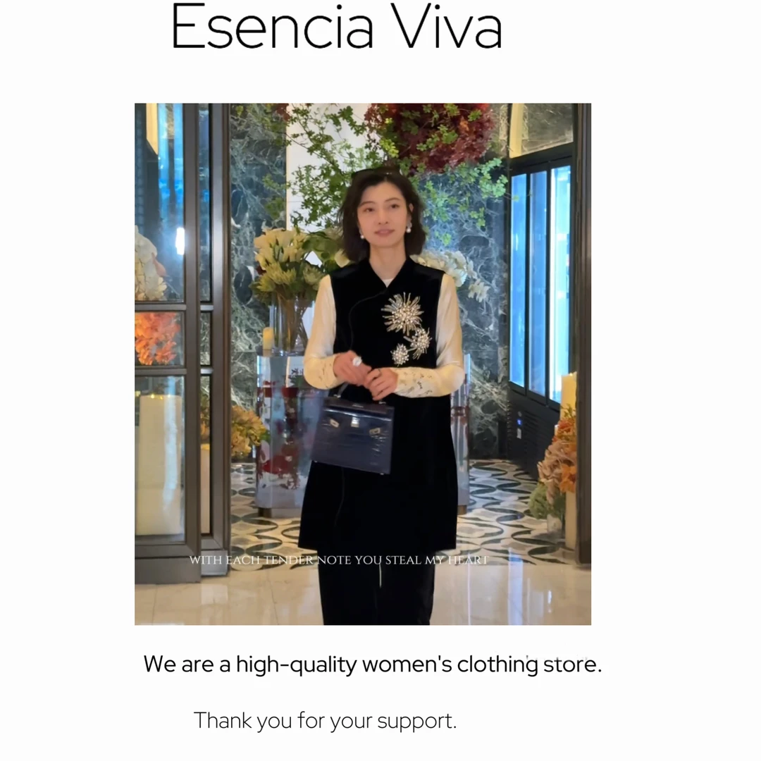 EV.【繁花烟影】100%桑蚕丝小众设计师款重工珠片长款马甲EVZZ0200