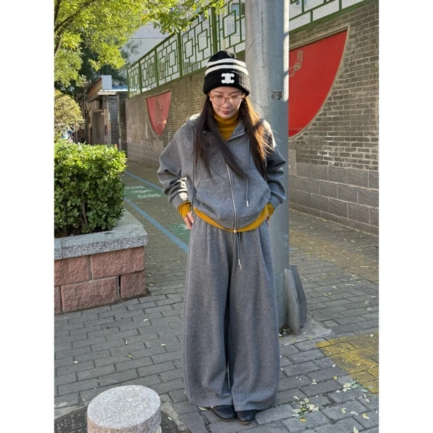 ONNI卫衣套装冬季2025新款韩系休闲时髦连帽开衫阔腿裤两件套#294