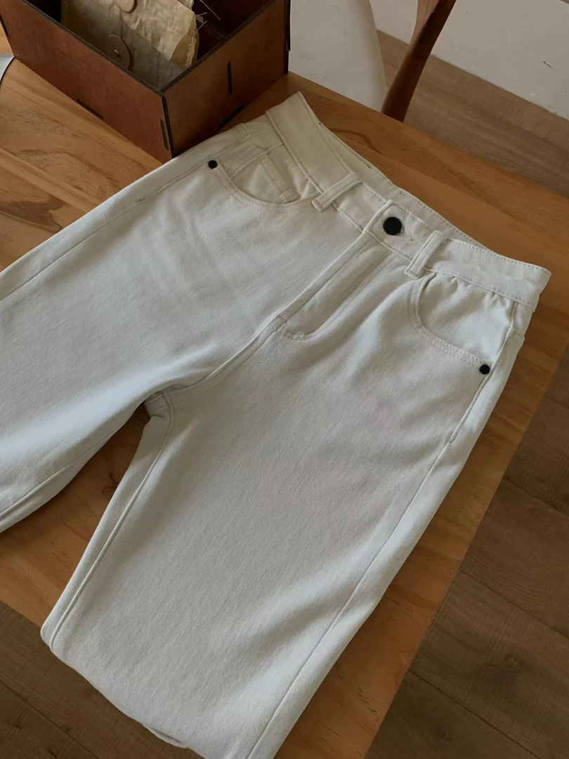 【Sea.1 AAn/ 高品质 白色磨毛牛仔裤】修身小直脚水洗基础百搭潮