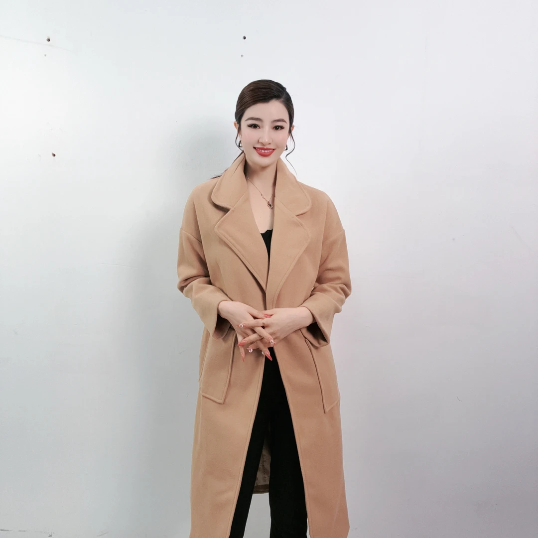 【静姐宠粉】百搭时尚气质女士毛呢长款设计师休闲简约秋冬大衣F46