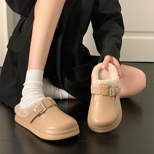 加绒勃肯鞋女款2025新款冬季居家外穿保暖厚底软底防滑包头棉拖鞋
