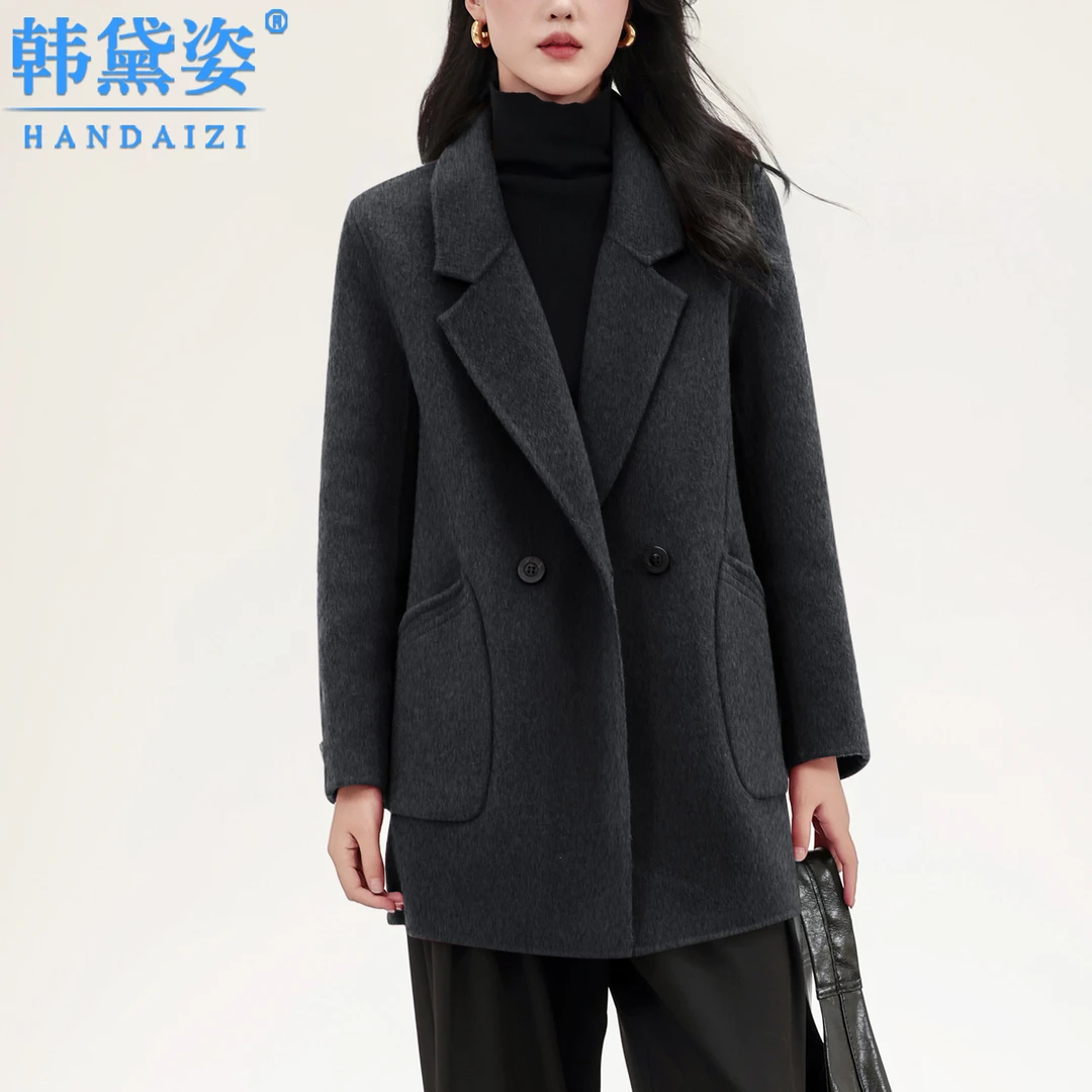 时尚品牌西装领双面呢羊毛大衣女2025年新款纯色显瘦高端毛呢外套