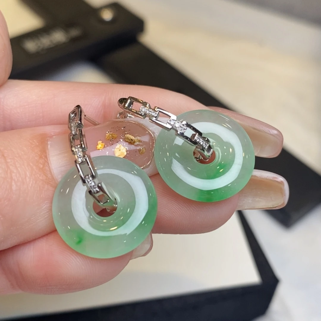 翡翠耳饰18K金镶嵌甜甜圈