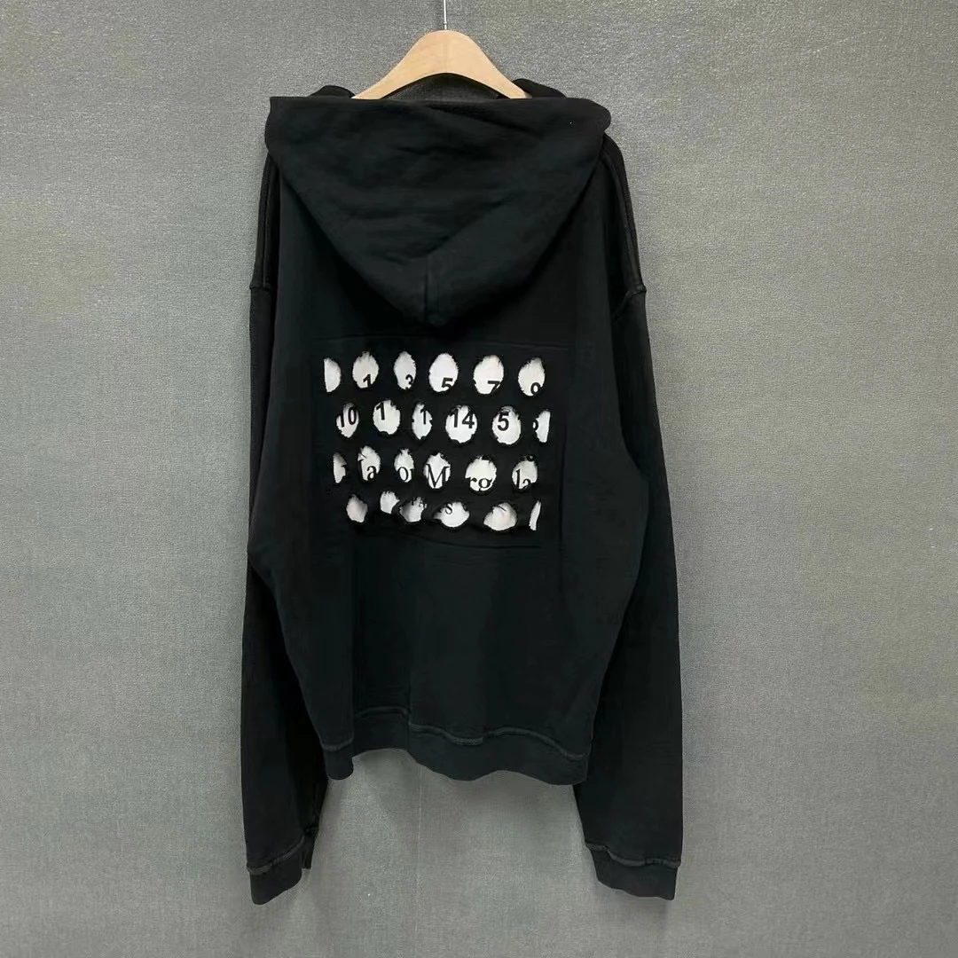 99新 Maison Margiela/梅森马吉拉 后背数字镂空破洞帽衫卫衣48码