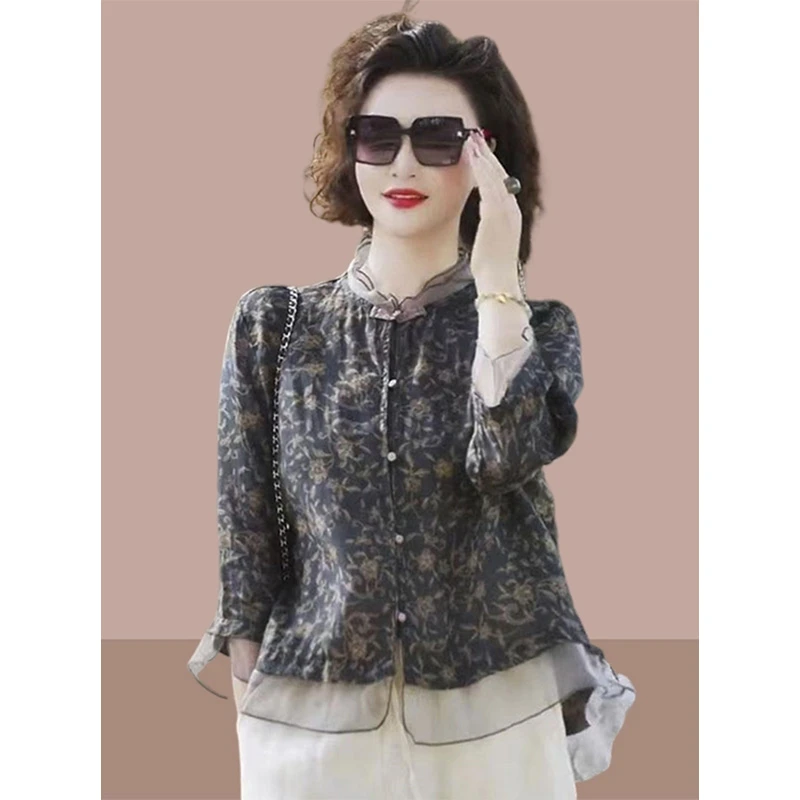 2025夏季新款女士时尚气质国风中年妈妈短袖上衣阔腿裤两件套穿搭