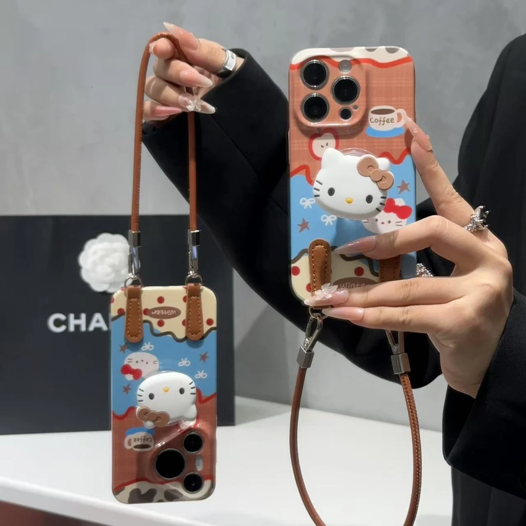 SMBLCE咖啡凯蒂支架挂绳适用苹果17/16菲林手机壳华为vivoppo小米