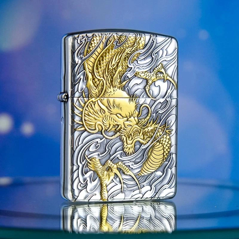 ZIPPO打火机正品/【龙行天下】镀银鎏金盔甲浮雕【俊昊】DYJ1