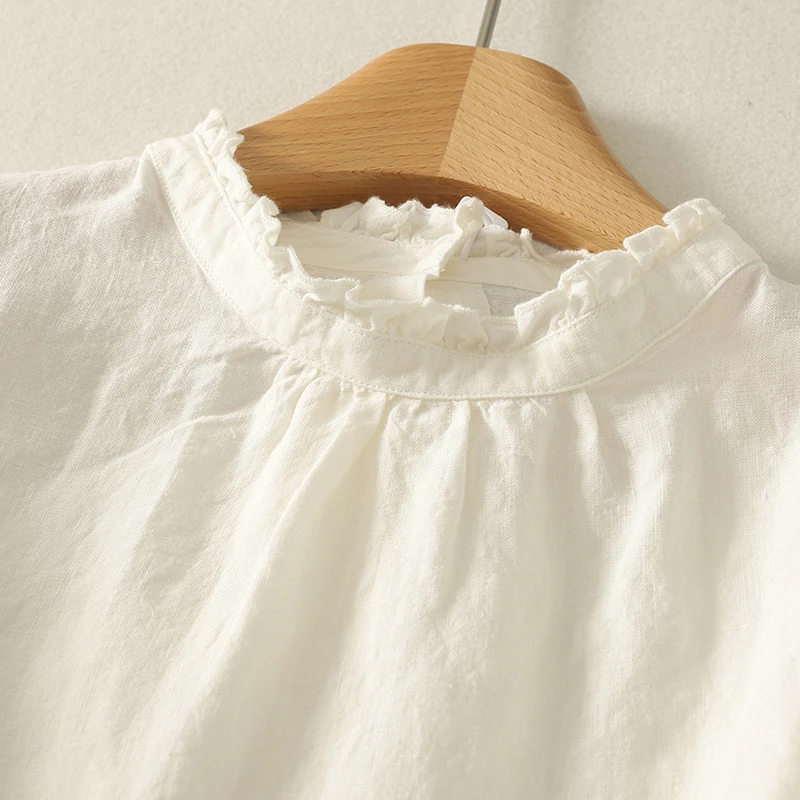 时尚高级感木耳领文艺白衬衫女宽松后背扣气质长袖立领防晒上衣